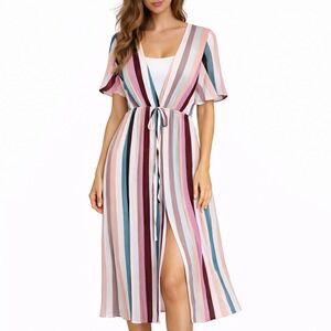 Love Fire Womens Multi Color Vertical Stripe Sheer Maxi Dress NRFJW7997 Size M